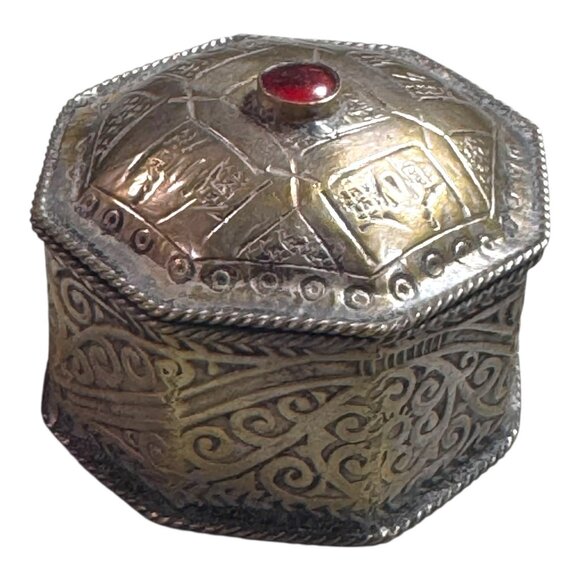 Ancient Viking Bronze Amulet Jewelry Engraved Box Vintage Trinket Ring Carnelian - Picture 1 of 7